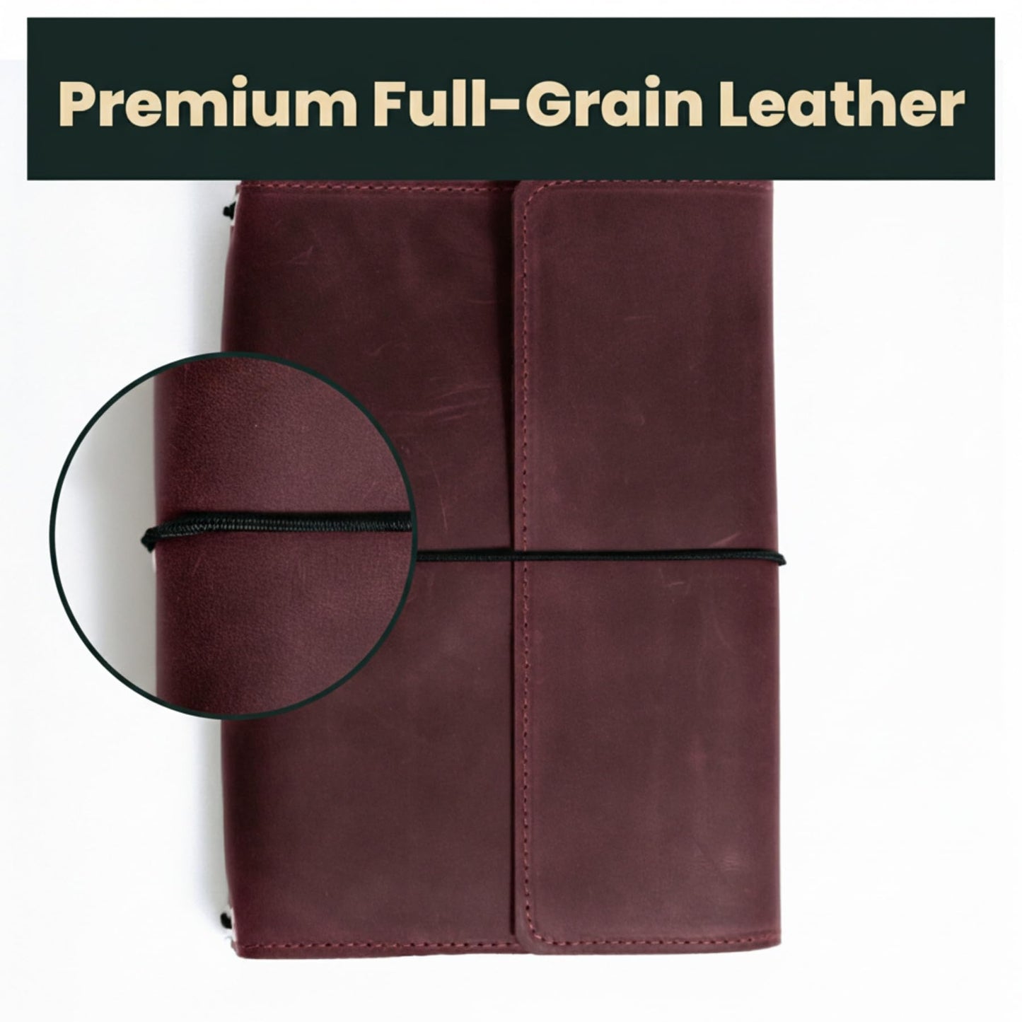 TORAKIP Genuine Leather A5 Notebook Cover – Refillable Journal Case with 3 Elastic Bands, Pen Holder & Inner Pockets, Fits Standard A5 Inserts 5.8 x 8.3 inch (Paper Not Included), Burgundy
