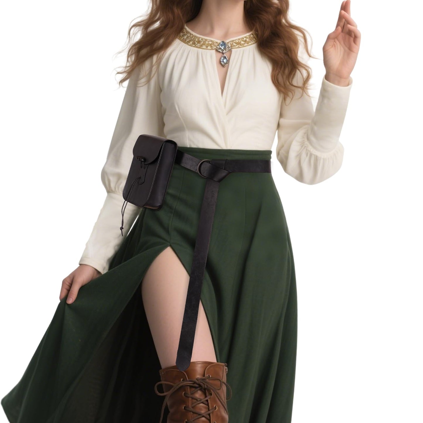 HiiFeuer Medieval Faux Leather Belt Bag, Vintage Renaissance Belt Pouch Fanny Pack Purse, Waist Bag Cosplay for Ren Faire (Black A)
