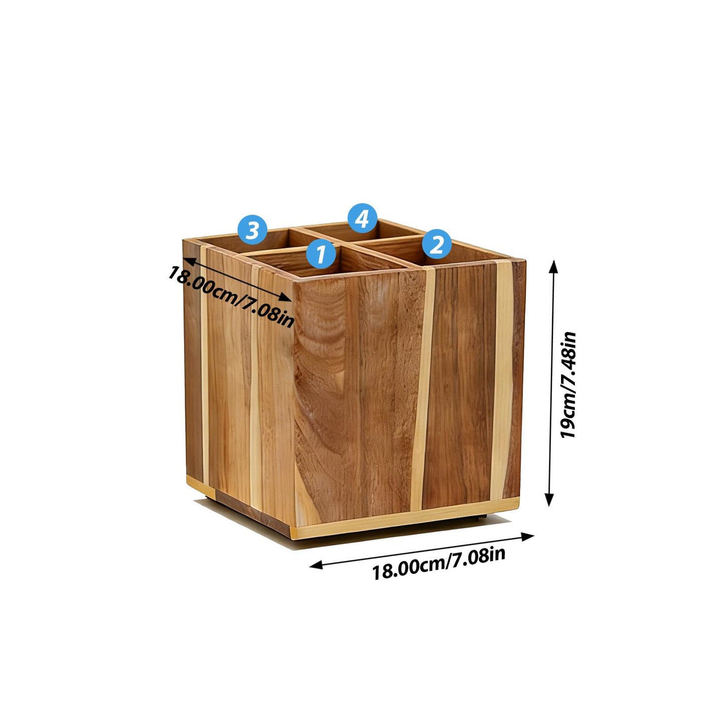 Wooden Utensil Holder for Kitchen Counter, Non-Slip Large Acacia Wood Spatula Holder for Counter with 4 Compartments, 360° Rotating Cooking Utensil Holder, Farmhouse Countertop Decor