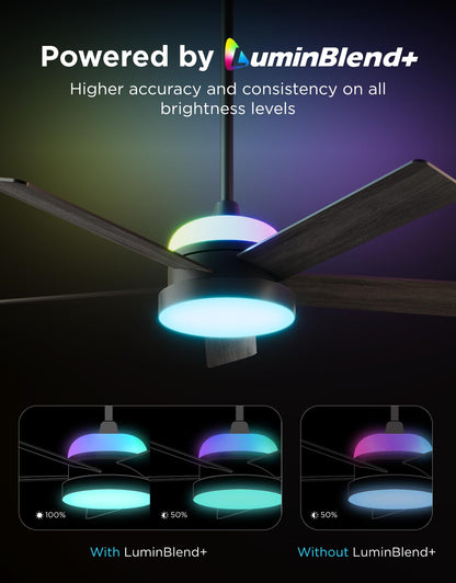 Govee Ceiling Fan with Lights, RGBIC Smart 52'' Low Profile Ceiling Fan with Lights and Remote, Reversible DC Motor, Dimmable, 2800lm, Ceiling Fan for Bedroom, Living Room, Black