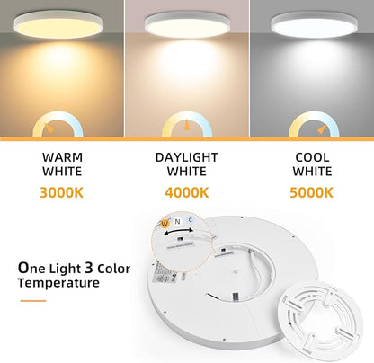 Hlite 4pack 12 inch Flush Mount LED Ceiling Light Fixture,24W 2400LM Super Slim Light Fixtures Ceiling Mount 3000K/4000K/5000K 3CCT Selectable,Ceiling Light Fixtures for Kitchen,Bedroom(White)