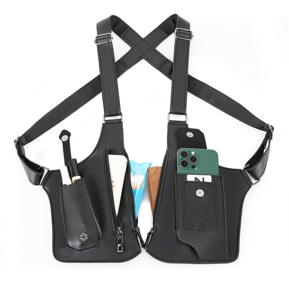 Double Shoulder Armpit Bag for Men, Anti-Theft Underarm Holster bags Hidden Strap Adjustable Strap Phone Wallet Multi-Pocket for Travel & Daily (Black)