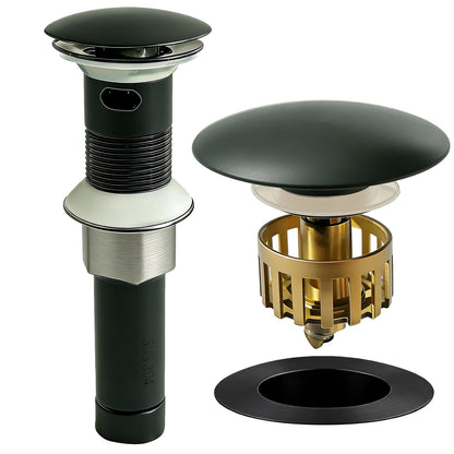HENGDLOO Bathroom Sink Drain, with Overflow, Pop up Sink Drain Stopper with Strainer Plug for Vessel Sink Lavatory Vanity, SUS 304 Stainless Steel, Matte Black