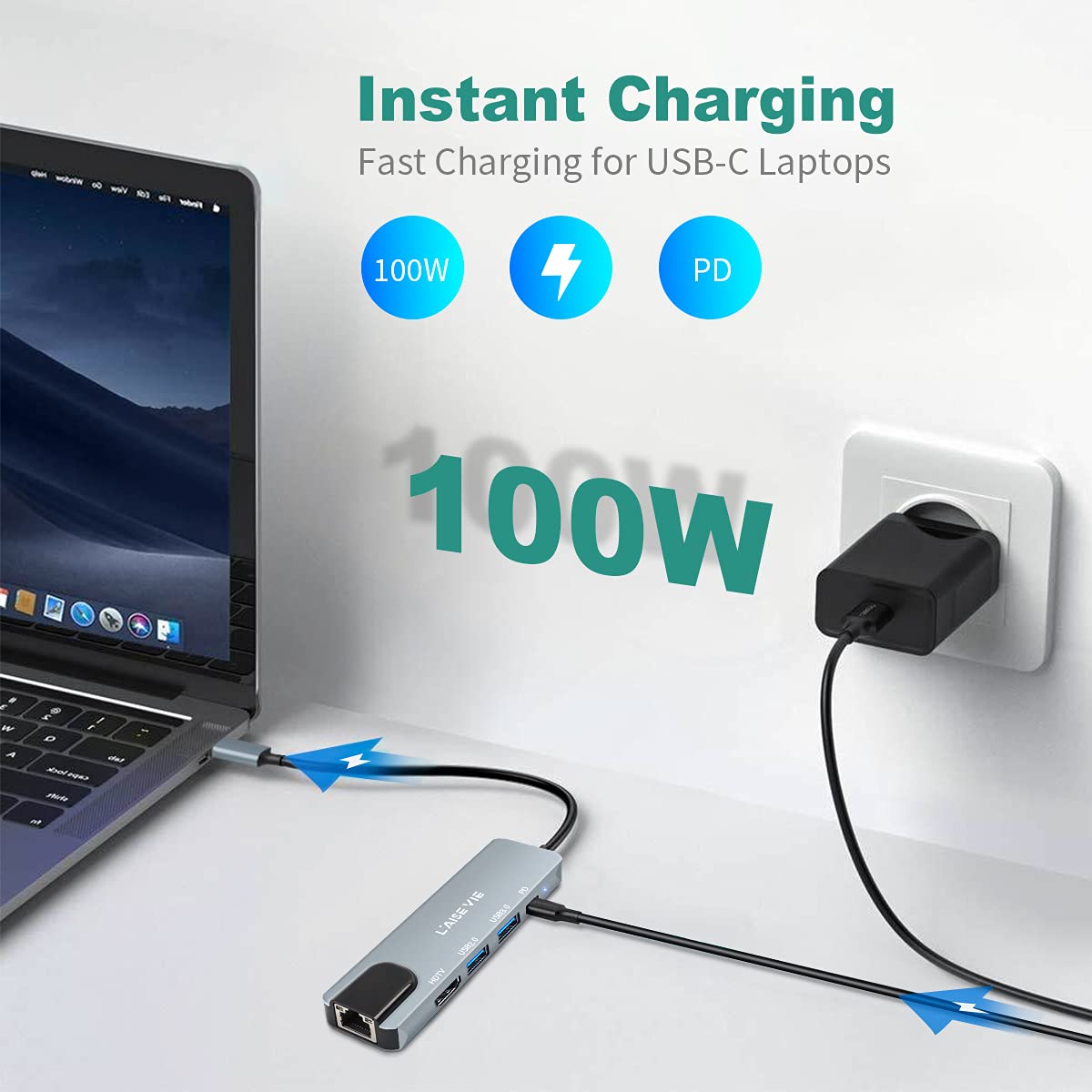 Multi Port Splitter, 7 Port USB 2.0 Hub, USB A Port Data Hub with Independent On/Off Switch and LED Indicators, Lights for Laptop, PC, Computer, Mobile HDD, Flash Drive and More (Black 2.0)