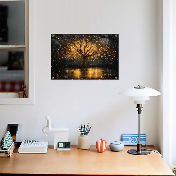 Yesad Tree of Life Canvas Wall Art, Spiritual Wall Art Fairy Lights Prints Landscape Painting Wall Décor for Living Room Bedroom Farmhouse Housewarming Gift (Unframed,30”x20”, Tree7)