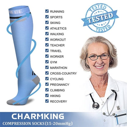 CHARMKING Compression Socks for Women & Men Circulation 15-20 mmHg is Best Graduated Athletic for Running, Flight Travel, Support, Pregnant, Cycling - Boost Performance, Durability (L/XL, Multi 11)