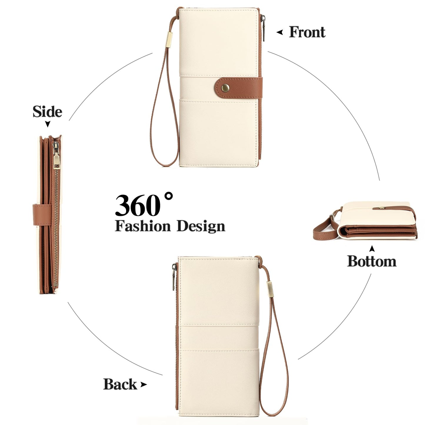 GAEKEAO Wallets for Women Leather RFID Blocking Large Capacity Card Case Ladies Wristlet Clutch Wallets Zipper Pocket with 4 ID Windows 21 Card Slots