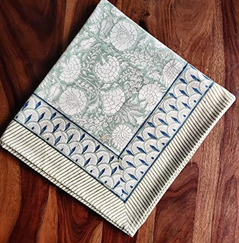 ATOSII Jade 100% Cotton Boho Square Summer Tablecloth, Block Print Floral Table Cloth Linen for Dining, Parties, Weddings, Outdoors Table Decor I 60 X 60 Inches I 4 Seater I