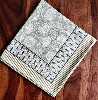 ATOSII Jade 100% Cotton Rectangle Boho Fall Tablecloth, Handblock Floral Table Cloth Linen for Kitchen Dining I Parties Wedding Outdoors Christmas Thanksgiving I 72 X 140 Inches I 12 Seater