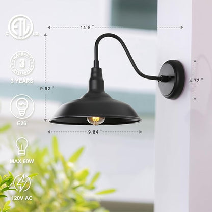 10in Black Gooseneck Barn Lights 4 Pack Farmhouse Barn Wall Mount Light Fixture Exterior Waterproof Industrial Porch Wall Sconce for Garage, Patio, Doorway, LM2201-4P