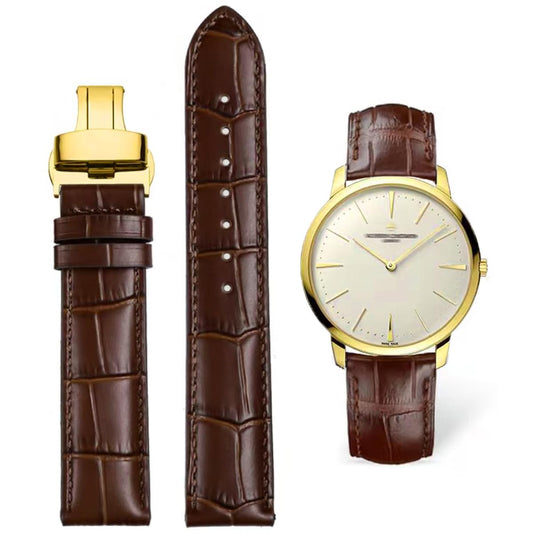 HEYOZURY Watch Bands Genuine Leather Embossed Alligator Grain Calfskin Deployment Buckle Replacement Strap for Women Men Bracelet Men's and Women's Watch Straps 14mm to 24mm
