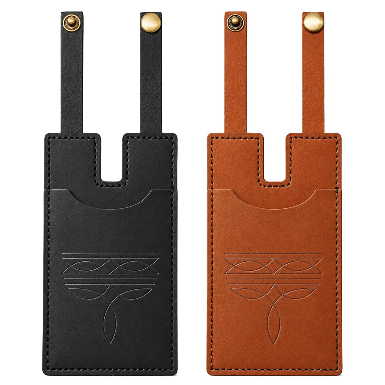 RJLCTH 2 Pcs Western Boot Wallet for Women, Brown/Black Leather Credit Card Holder, Snap Strap Insert for Standard Women's Western Boots, Casual Storage for Rodeos and Country Concerts