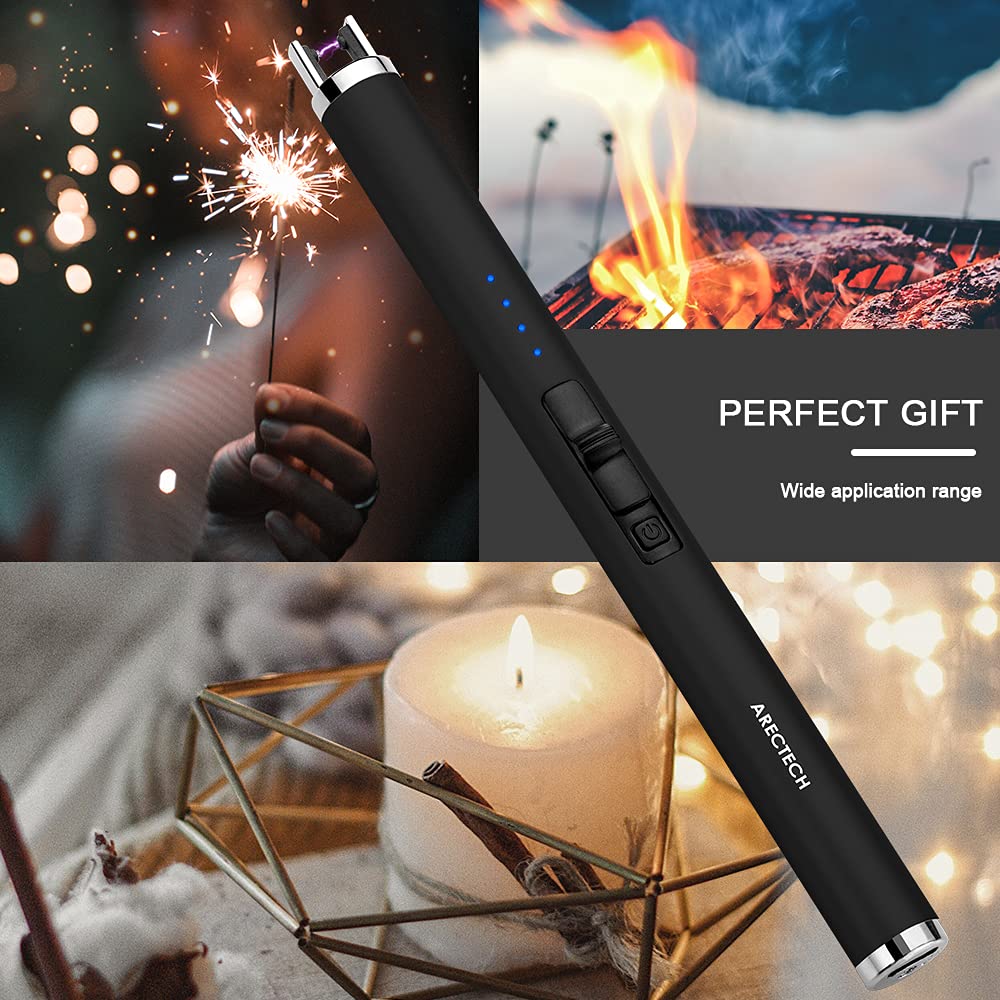 ARECTECH Rechargeable Electric Candle Lighter Arc Plasma Windproof Lighter for Candle Kitchen Birthday Gift for Mom Men Wife with Type-C Cable Black