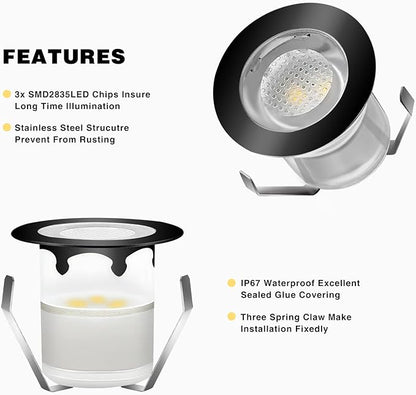 Low Voltage LED Deck Light Kit Multi-Color RGB Waterproof Recessed Wood Decking Stairs Garden Yard Patio Decor Lamp Black Border Outdoor LED Landscape Lighting (Black Border, 20pcs)