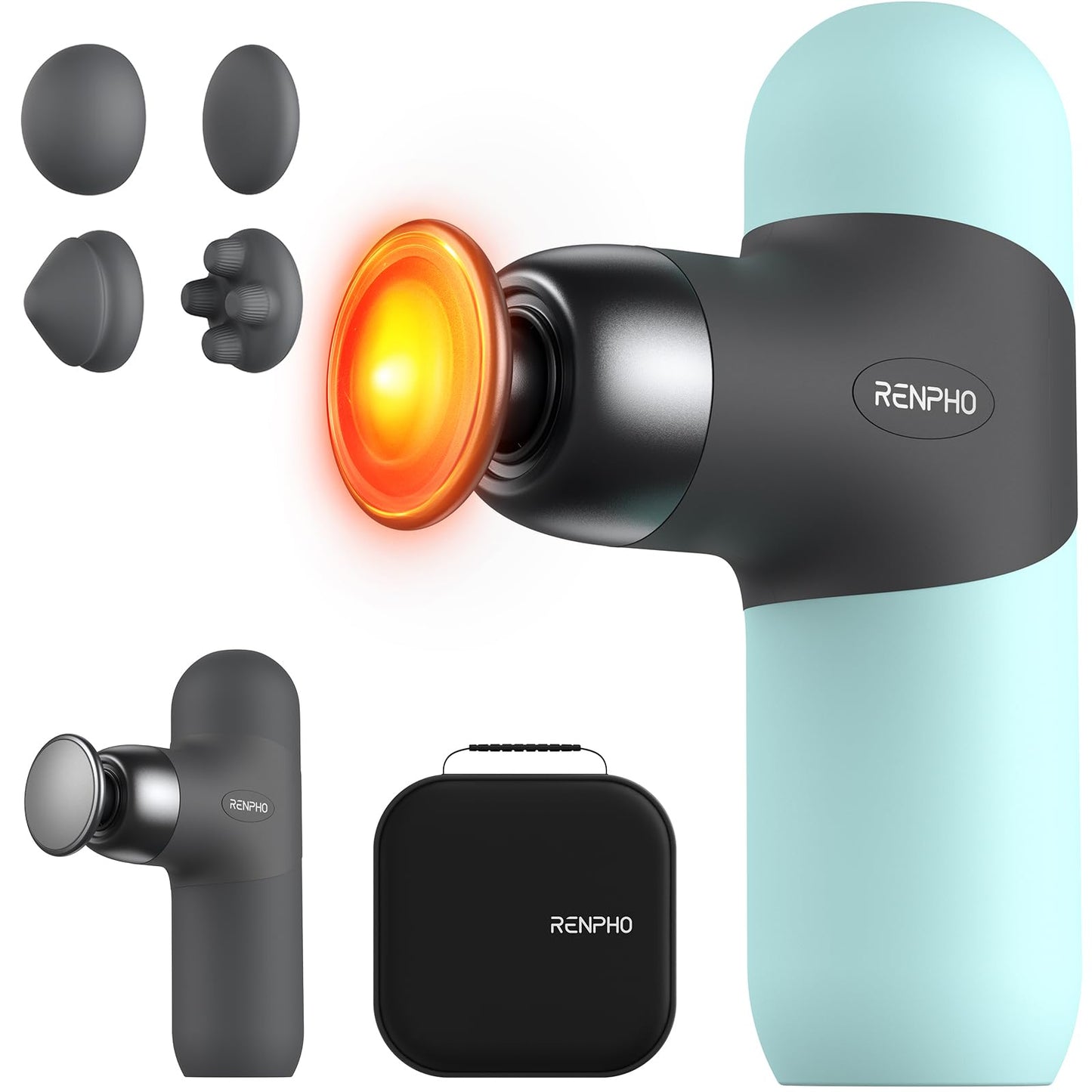 RENPHO Mini Thermal Massage Gun with Heat, FSA HSA Eligible, Portable Deep Tissue Percussion Massager, Color Silicone Sleeves Travel Size with Carry Case, Mint
