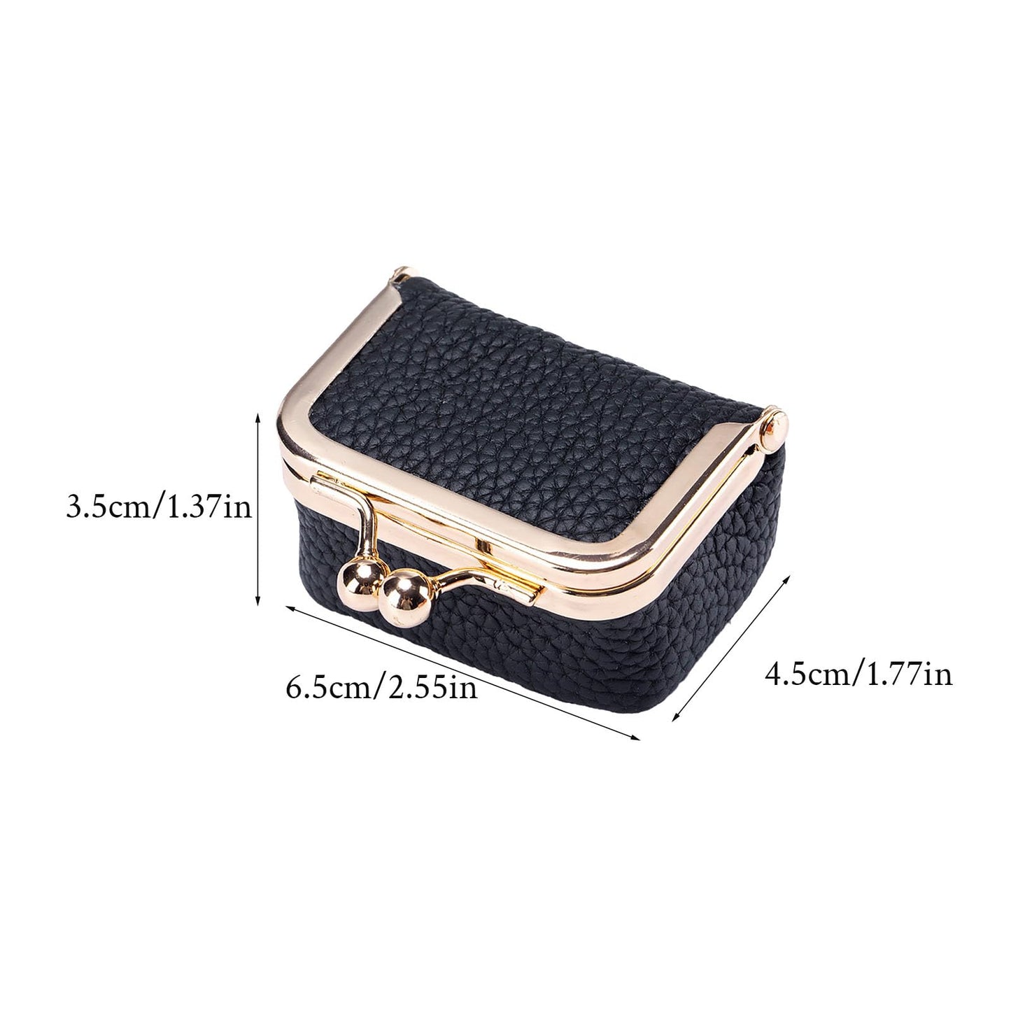 FURZART Genuine Leather Jewelry Travel Case Mini Portable Organizer with Kiss Lock & Anti-Tip Design, Stable Small Jewelry Box for Earrings, Rings, Coin Purse & Travel (2.55x1.77 Inch, Black)
