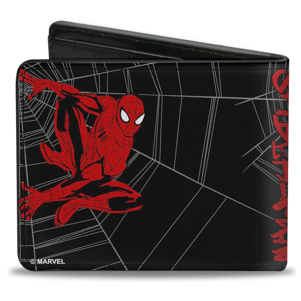 Buckle-Down mens Buckle-down Pu Bifold - Spider-man Grafitti Action Poses/Spiderweb Sketch Black/Gray/Red Wallet, Multicolor, 4.0 x 3.5 US