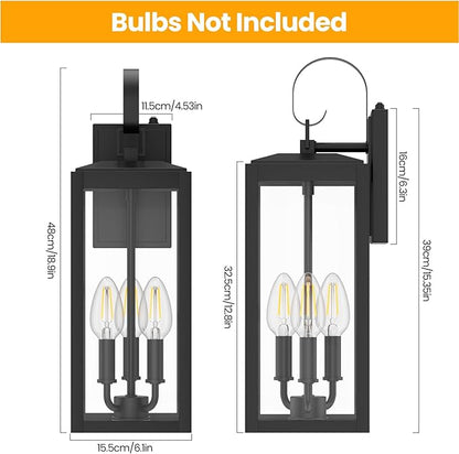 19 Inch Large Dusk to Dawn Outdoor Wall Light for House Exterior, 3-Light Outdoor Light Fixtures Wall Mount, E12 Black Modern Outside Porch Light Fixtures for House Garage Porch Patio Lights