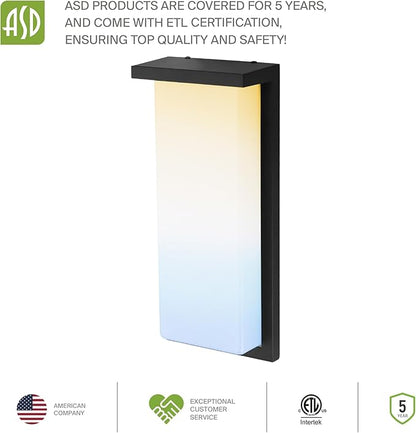 ASD LED 14" Outdoor Wall Light, Dusk to Dawn Front Door House Sconce | 3CCT, Photocell, Waterproof, ETL Listed | 20W 1900LM 3000-5000K 120V | Exterior Patio Lighting Fixture, Porch Lamp | Black