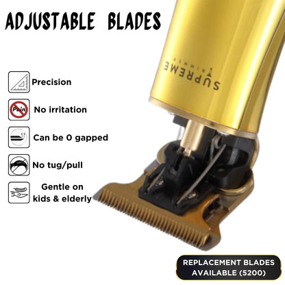 Supreme Trimmer T Shaper - Quiet Cordless Beard & Hair Trimmer for Men | 120 Min Runtime, Low Noise, Zero-Gap DLC Blade | Ideal for Sensitive Skin, Kids & Elderly | ST5206
