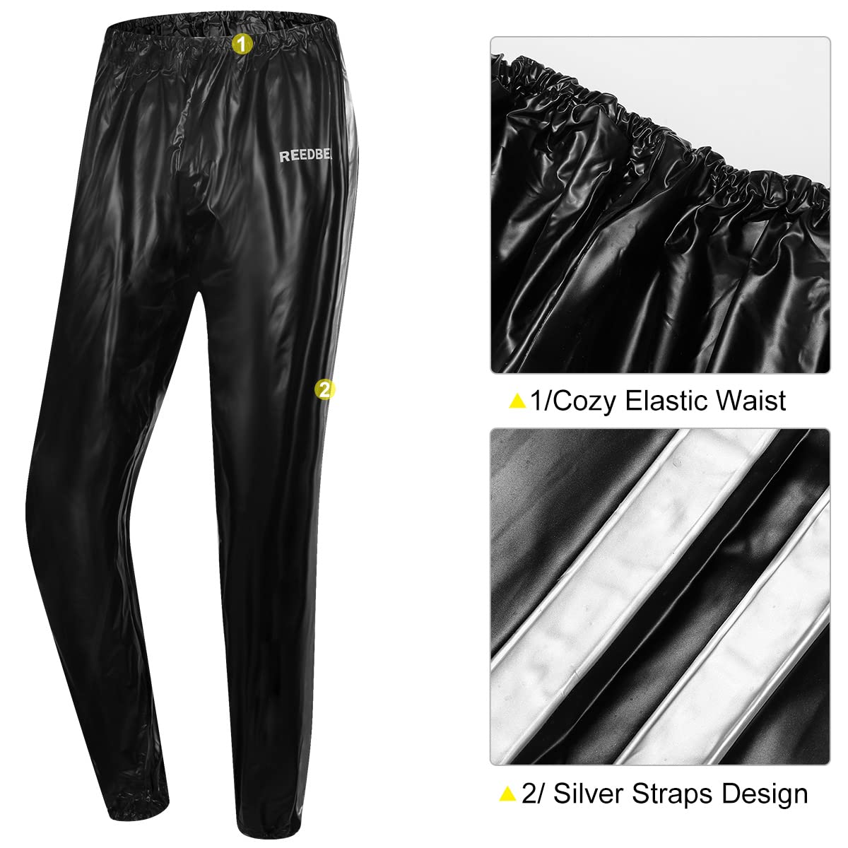 REEDBEEK Heavy Duty Fitness Sweat Suit Heat Trapping Sauna Suit Gym Exercise Heat Shaper Button Jacket Pant Black Large