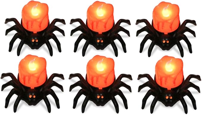 Halloween Decorations Tea Lights Candles with 6H Timer, 6 PCS Φ 1.6" H 1.6" Battery Operated Halloween Candles Flameless LED Candle Holders Flickering Table Party Halloween Decor Indoor