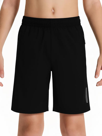 DEVOROPA Youth Boys Athletic Running Shorts Lightweight Quick Dry Sports Workout Gym Hiking Shorts Zip Pockets UPF 50+ Black XS
