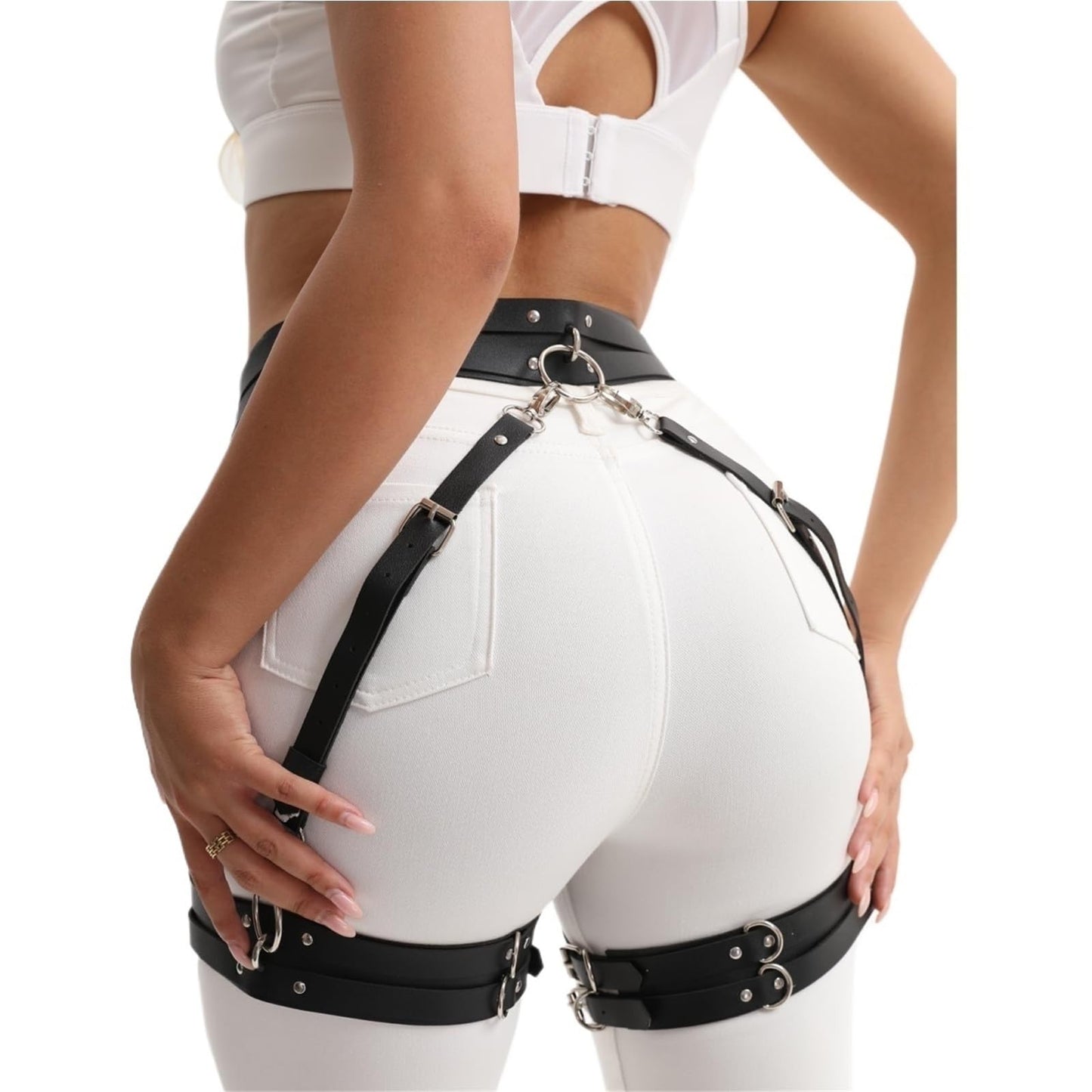Women Punk Waist Belts PU Leather Fashion Goth Belt Rave Halloween Accessories Belt(Black)