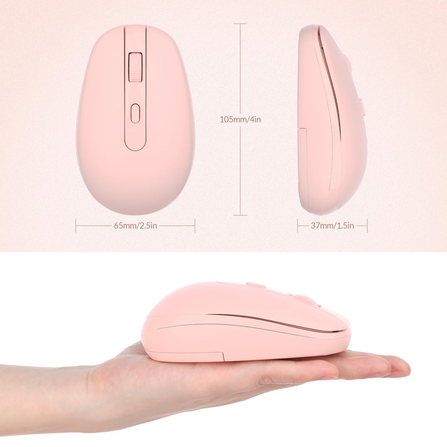 Rii Wireless Mouse RM700 2.4G Silent Mouse with USB Nano Receiver for Laptop,PC,Mac,Chromebook,Windows (Pink)