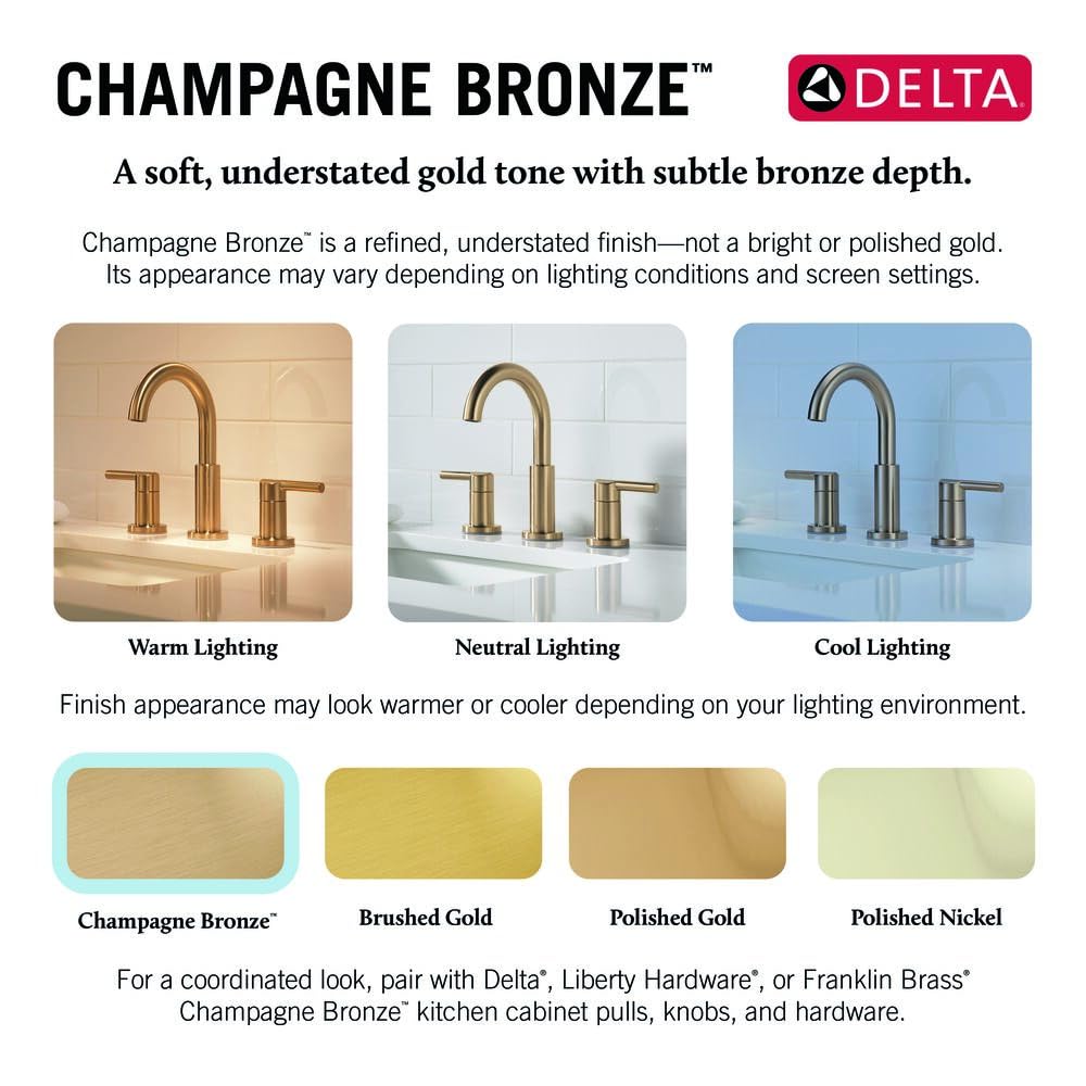 Delta Faucet Albion Widespread Bathroom Faucet 3-Hole, Gold Bathroom Sink Faucet, 2-Handle Bathroom Faucet, Bath Faucet, Metal Push-Pop Drain Assembly, 1.2 GPM Flow Rate, Champagne Bronze 35855LF-CZ