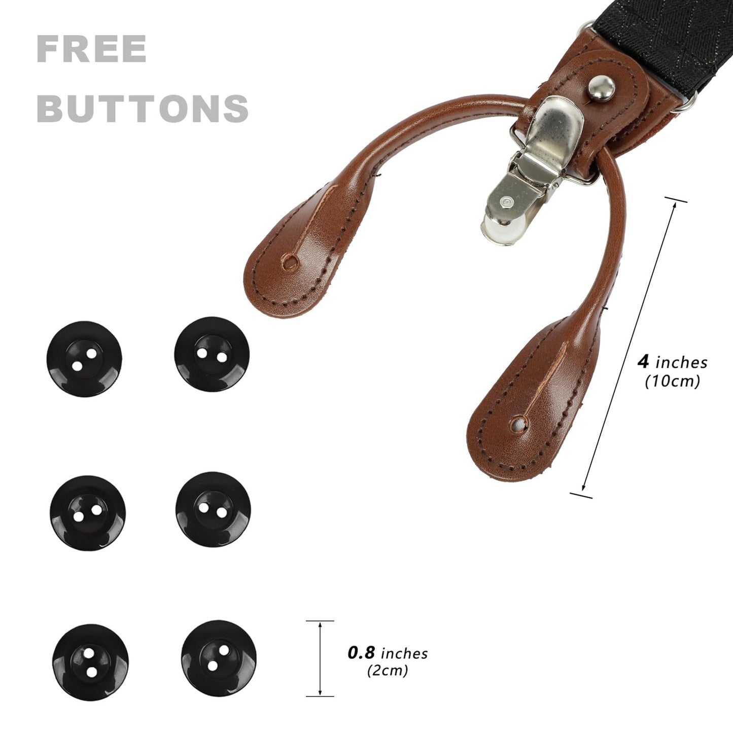 LEHOMU Men Suspenders Adjustable,1.4 Inch Wide Heavy Duty Y-Back Elastic Tuxedo Elastic Mens Suspenders with Leather Buttons and 3 Metal Clips,Black and Grey Stripe