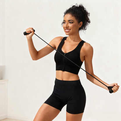 SPORME RUNNING Zip Front Sports Bra for Women - Medium Support Racerback Workout Bra with Removable Pads & Double Hooks（Black）
