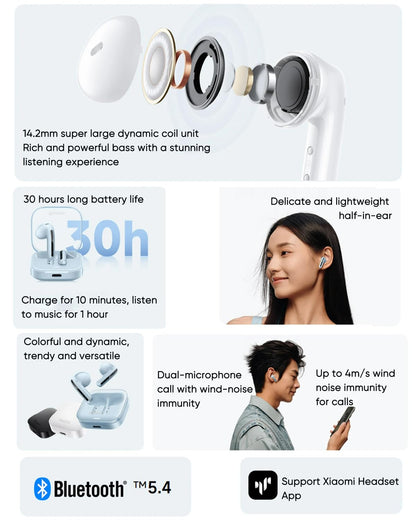 XIAOMI Redmi Buds 6 Active Wireles Earbuds (Global Version), Bluetooth 5.4 in-Ear Headphones, 30H Long Battery Life,Noise Cancellation for Calls, 5 Tuning Modes, IPX4 Waterproof - White