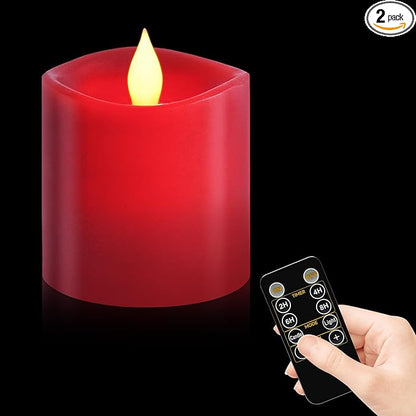 Red LED Pillar Candles 3x3 Inch - Battery Operated Flameless Candles with Remote Timer & Realistic Flickering Flame, 600+ Hours Lasting for Christmas Halloween Home Decor (1-Pack)