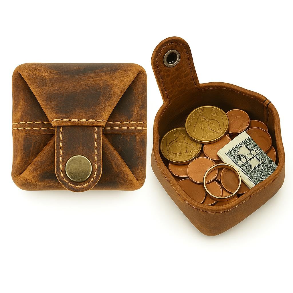 Leather Coin Pouch - Compact Change Holder and Mini Pocket Wallet for Men & Women (Antique Brown)