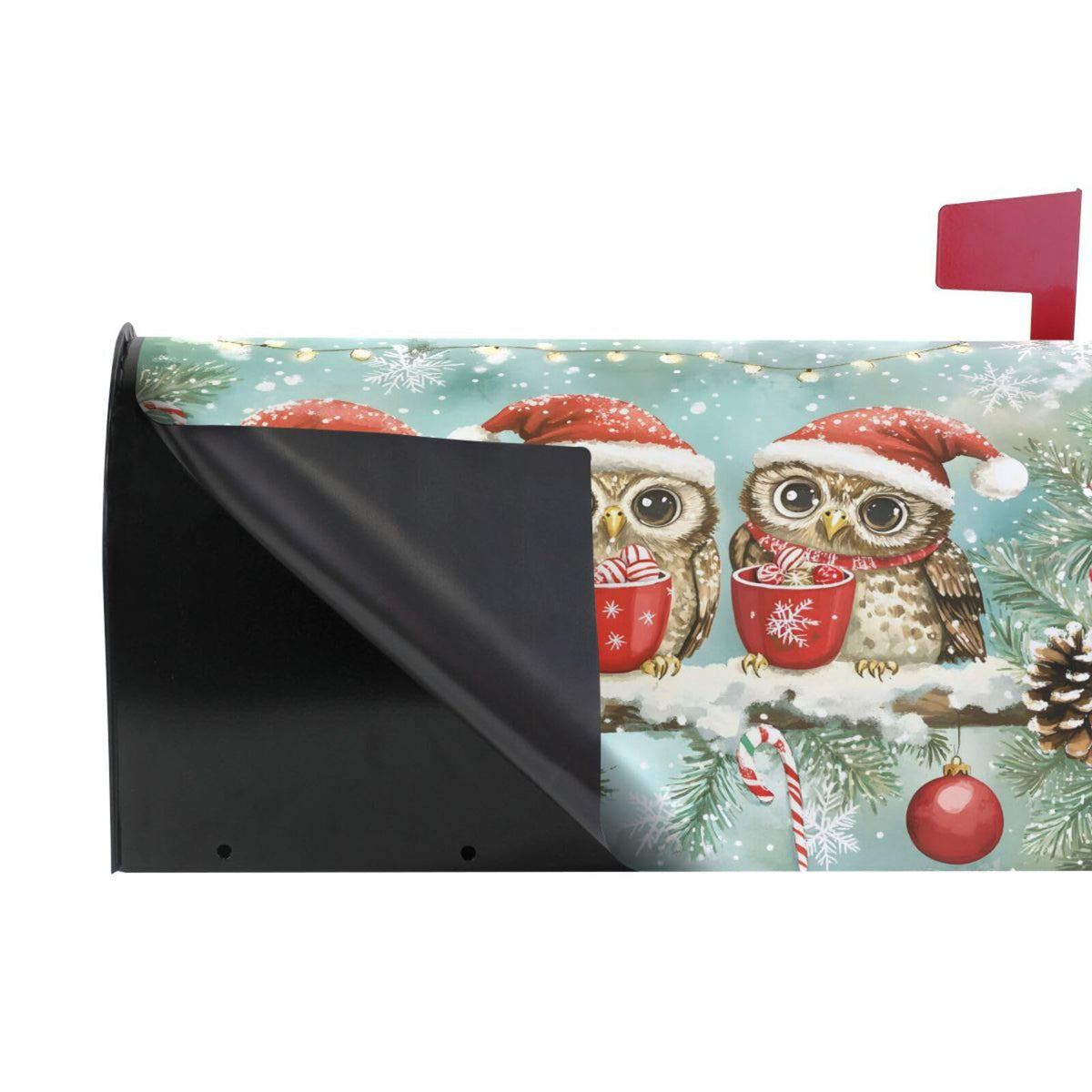 ALAZA Winter Owls with Santa Hat Snowflake Snow Magnetic Mailbox Cover Christmas MailWraps Garden Yard Home Decor for Outside Oversized-25.5" x20.8"
