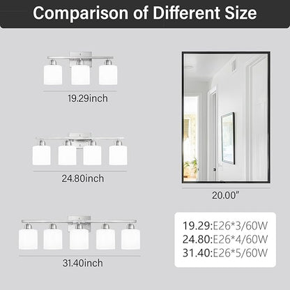 5 Light Bathroom Light Fixtures Brushed Nickel, Bathroom Vanity Light with Milky White Frosted Glass Shade, Vanity Lights for Mirror Bedroom Living Room E26 Base