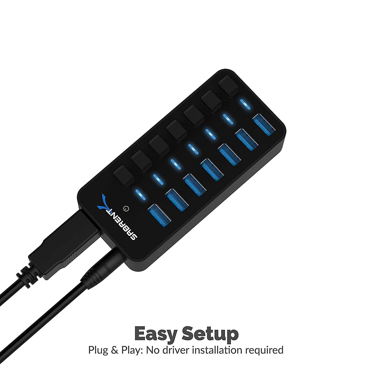 SABRENT 10-Port USB 3.0 Hub, Individual Power Switches and LEDs, 3 Smart Charging Ports, 60W Power Adapter, for PC, Mac, Xbox, PS5, Laptop, Desktop, USB Devices (HB-B7C3)
