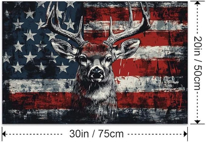 Yesad American Flag Deer Canvas Wall Art, Animal Head Rustic Wall Décor Christmas Paintings Pictures Nature Artwork Modern Poster for Farmhouse, Living Room, Bedroom, Office (Unframed,30”x20”,Deer1)