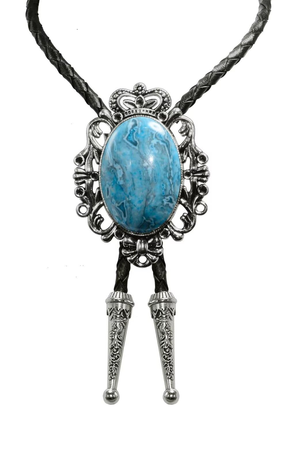 GURANSE Natural Tiger Eyes Stone Bolo tie With Art Flower Wreath Cowboy Western Style Necktie