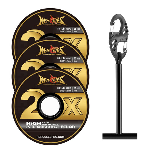 HERCULES Fly Fishing Tippet 3 Pack with Fly Tippet Holder, 2X - 8.81LB - 55YDS, Nylon
