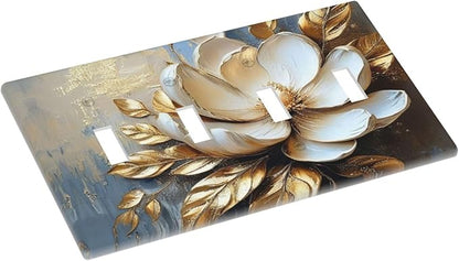 Decorative Art Light Switch Covers Gilded Bloom Quad Toggle 4 Gang Wall Plate Switch plate Electrical Faceplate for Home Decor