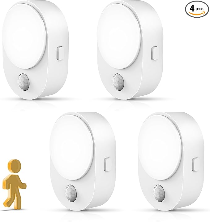 L LOHAS LED Plug in Night Light with Motion Sensor and Dusk to Dawn Sensor,[4-PACK] Night Lights Plug into Wall,5000K Daylight White,30/60/100LM Dimmable Nightlight for Bathroom Hallway