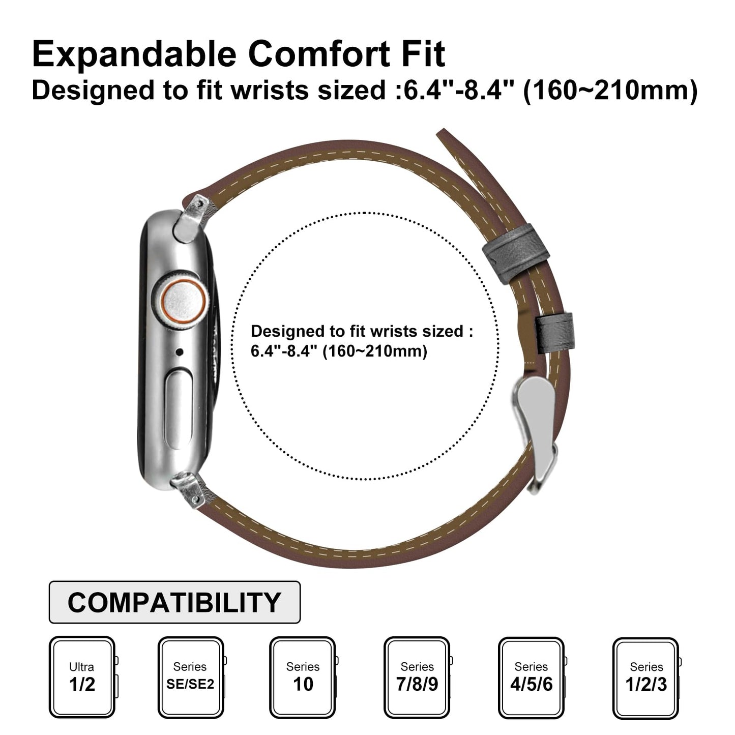 Biggyboom Genuine Leather Bands Compatible with Apple Watch Band for Women Men 49mm 46mm 45mm 44mm, Top Grain Leather Replacement Strap for iWatch Series 11 10 9 8 7 6 SE 5 4 3 2 1 Ultra 1 2 3 Gray