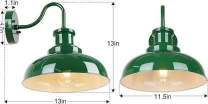 Outdoor Gooseneck Barn Light, Rustic Exterior Wall Mount Light, Farmhouse Vintage Wall Lighting Fixture, Industrial Green Porch Lantern, RZ007 GR+WH