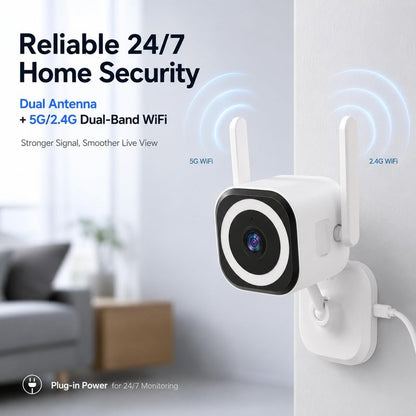 GUOANVISION Cameras for Home Security Indoor Outdoor, Dual Antenna 5G/2.4G WiFi Security Camera, Plug-in Stable Live View, 2K Color Night Vision, 4X Zoom, 2-Way Audio, IP66, SD/Cloud