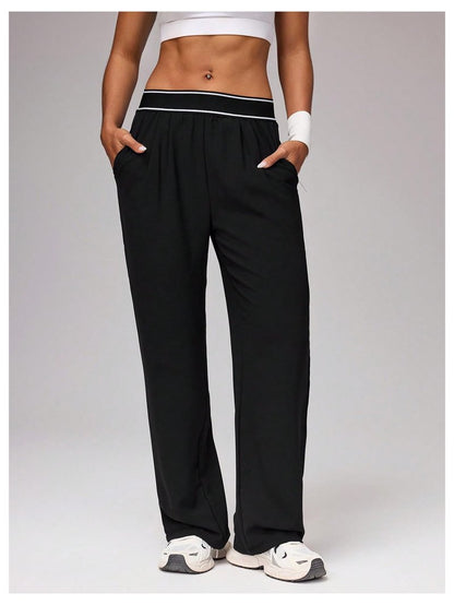 MakeMeChic Women's Workout Track Pants Wide Leg Athletic Gym Pants Active Wear Black Medium