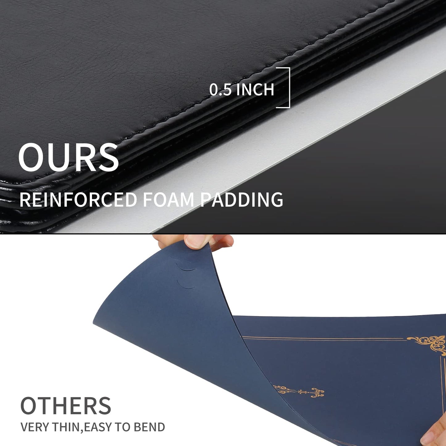 Diploma Cover 8.5 x 11 Certificate Holders for Letter-Sized Award Padded Menu Cover - Black Leather
