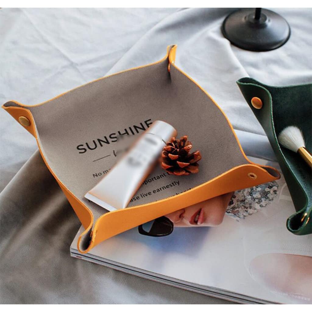 NABEIM Leather Jewelry Tray,Valet Tray for Men,Decorative Tray for Entryway Table to Hold Jewelry Watch Cosmetic Keys Phone Wallet Catchall Jewelry Organizer Dice Box Home Accessories
