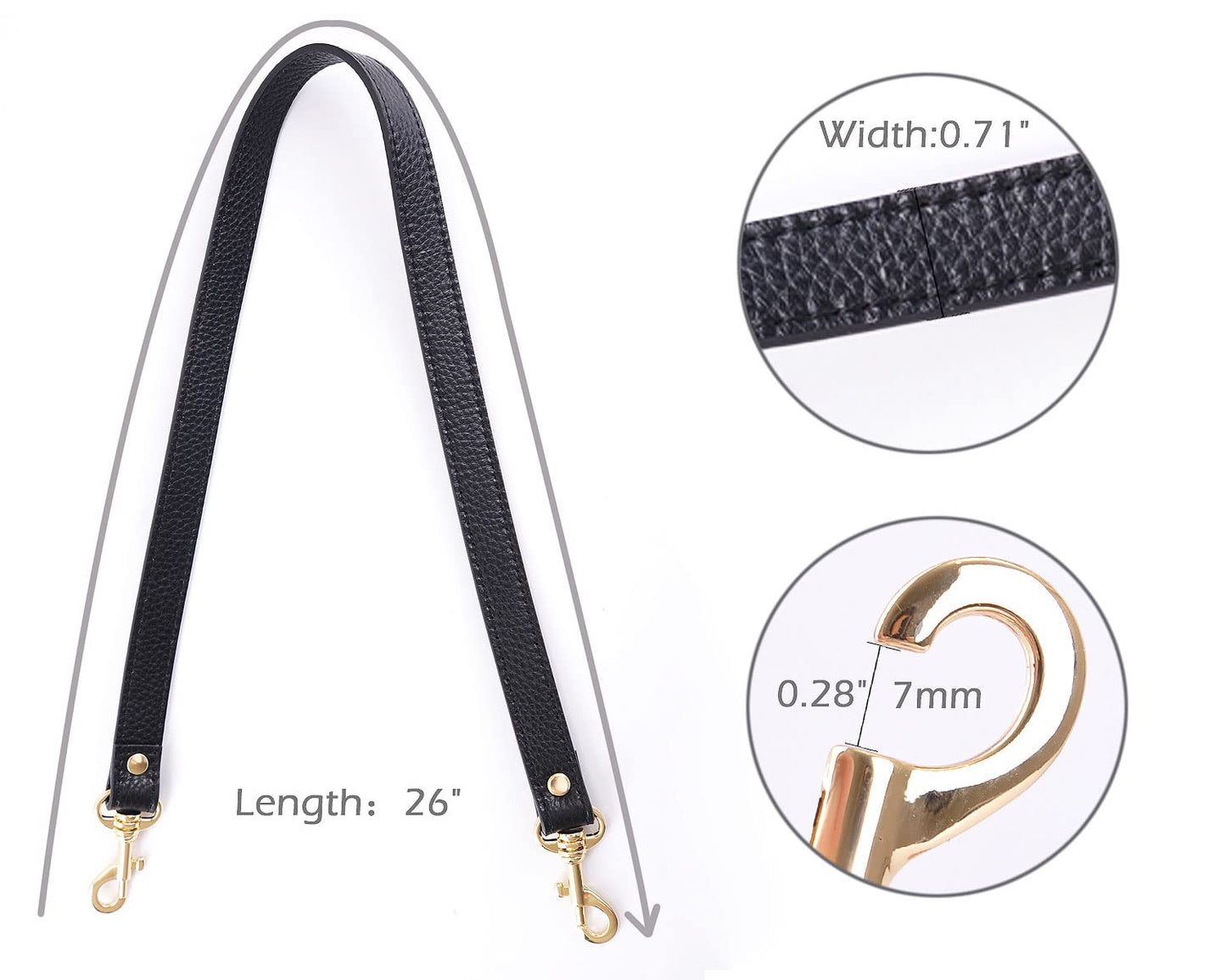 VanEnjoy Pair Full Grain Leather Replacement Strap for Handbags Purse Bags-26“Long,0.71" Wide (Black) (Black)